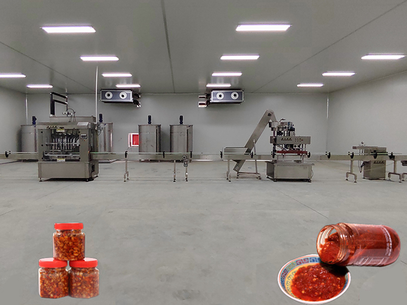整套辣椒醬灌裝機生產(chǎn)線-多頭顆粒醬灌裝設(shè)備案例分享